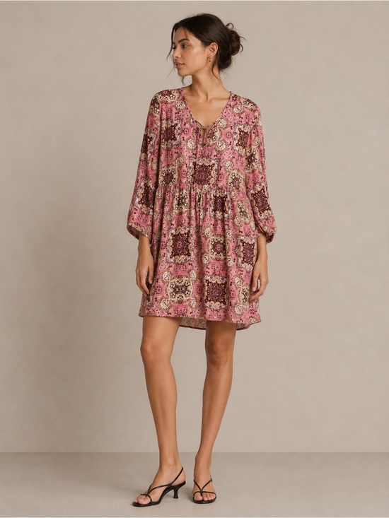 torrid Dresses & Skirts - Torrid Pink Floral Boho Medallion Print Babydoll Dress Size 3X